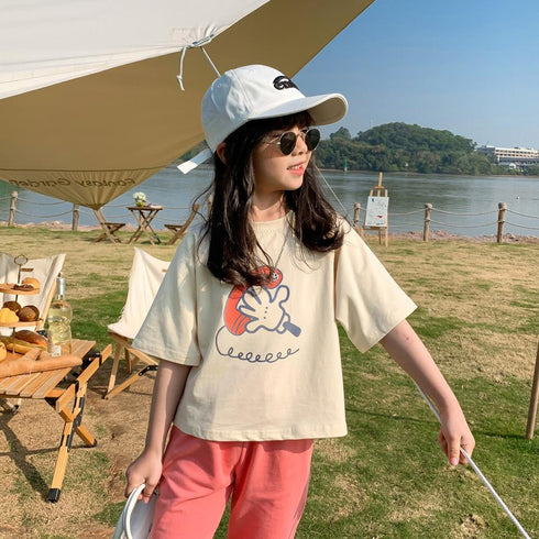 Children's Short Sleeve Tee Simple Print Half Sleeve Crewneck Top