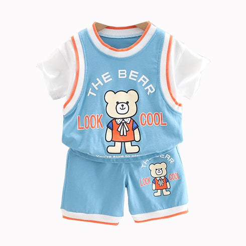 Summer boys' cartoon sports short sleeve shorts set