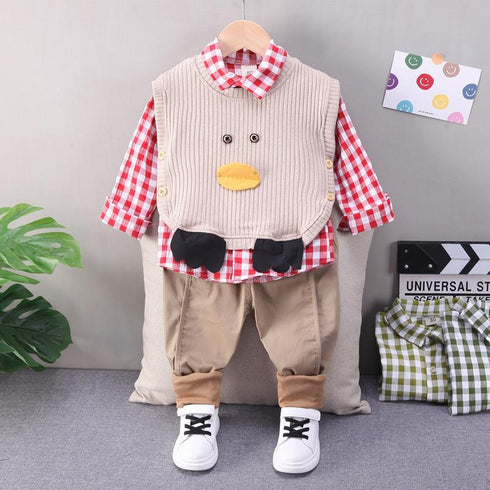Spring and Autumn Boys' Vest Three-Piece Set