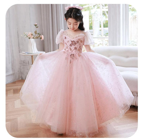 Girl's Embroidered Sequin Princess Dress Summer Girl's Flower Girl Wedding Dress