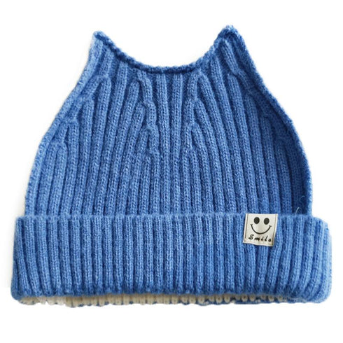 Cloth logo knit wool cap ears pointed flanging color matching hat 16.53-19.68 inches