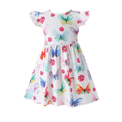 Toddler Girl Dinosaur Rainbow Cactus Print Short-sleeve Dress