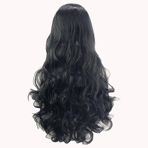 Women's black medium-length curly hair wig