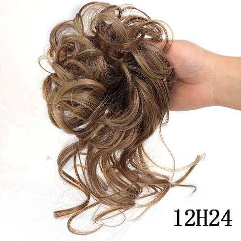 Synthetic bun wig fluffy hair ring ball head
