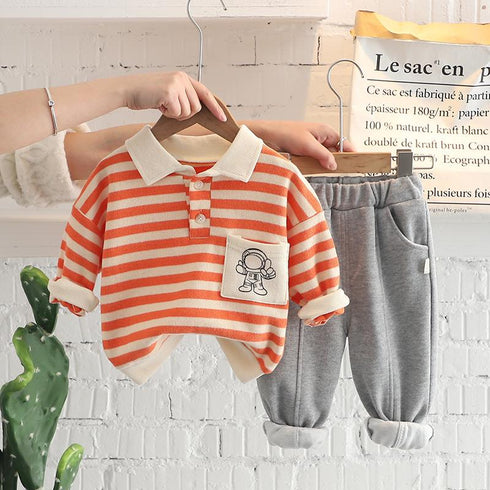 Boy's Spring and Autumn Shirt Two-Piece Set