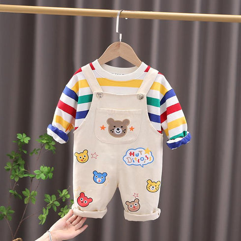 Striped Casual Sweater Bear Suspender Suit