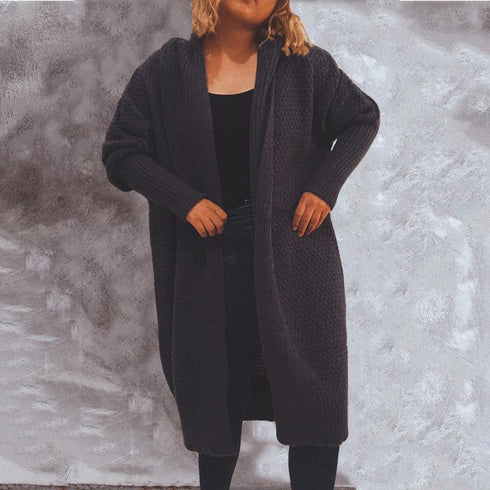 Fall winter loose scarf collar bat sleeve knit long sweater cardigan