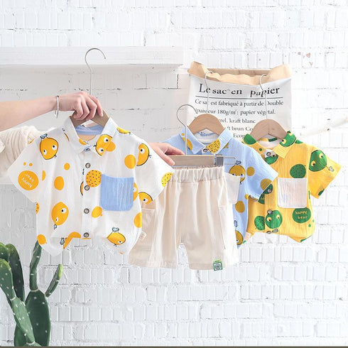 Boys' Summer Suit Baby Cartoon Shirt Short Sleeve Top Set