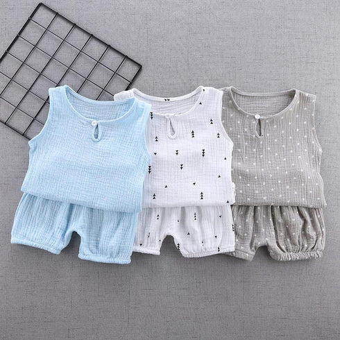Summer girls boy's children's clothing cotton gauze two-piece set