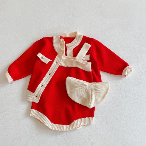 Red suit cardigan coat ha clothes baby ha clothes climbing suit two-piece single shot
