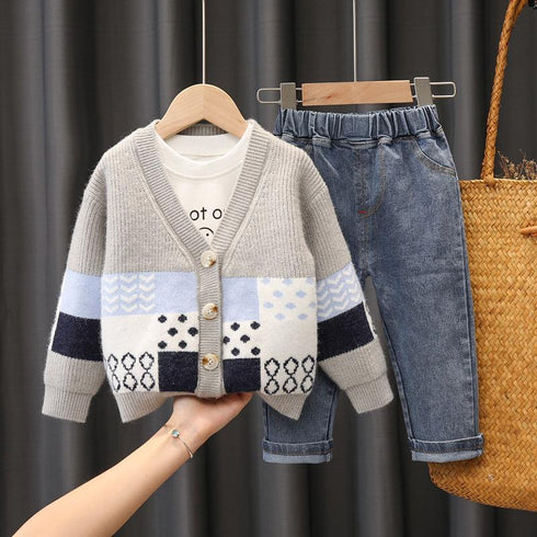 Boy's Sweater Cardigan Three-Piece Set