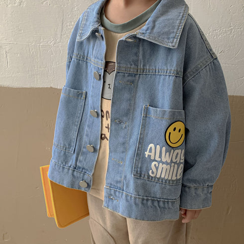 Children's smiley denim jacket fried street style baby jacket