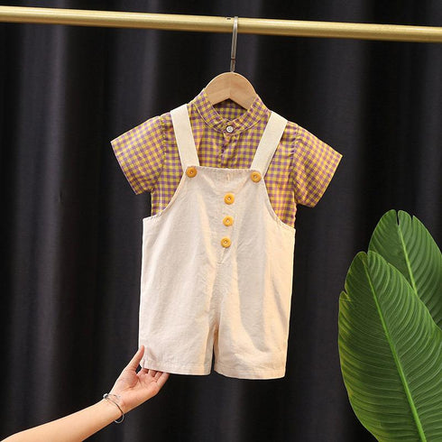 Summer Children's Short Sleeve Strap Shorts Two-Piece Set