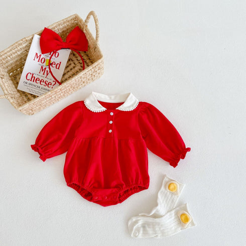 Red Long Sleeve Doll Neck Hark Triangle Wrap Fart Jumpsuit Climbing Suit