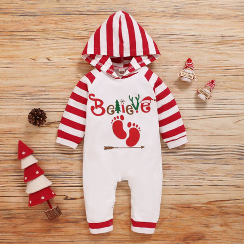 Autumn and Winter Christmas Striped Letter Printed One-piece Climbing Suit