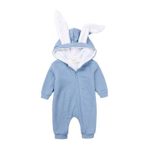 Baby winter jumpsuit super cute big rabbit ears plus velvet padded warm ha clothes
