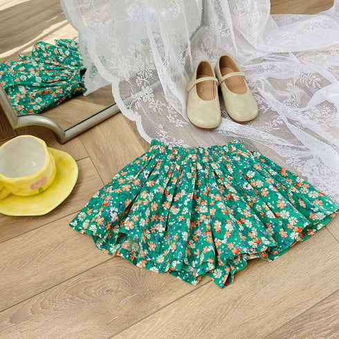 Summer shorts Joker floral high waist wide leg pants children's flower bract pants