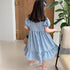 Girl's Summer Plaid Square Neck Bubble Princess Dress