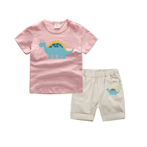 Boys' Summer Dinosaur Cartoon Short Sleeve Shorts Set