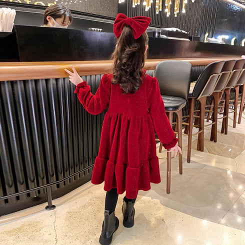 Add velvet sparkling red fairy dress New Year Christmas elegant dress children's foreign style princess dress