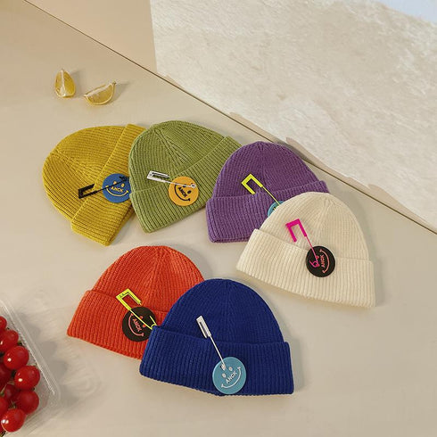 Children's Knitted Hat Autumn And Winter Pin Smiling Face Circumference 18.1-18.9 inch