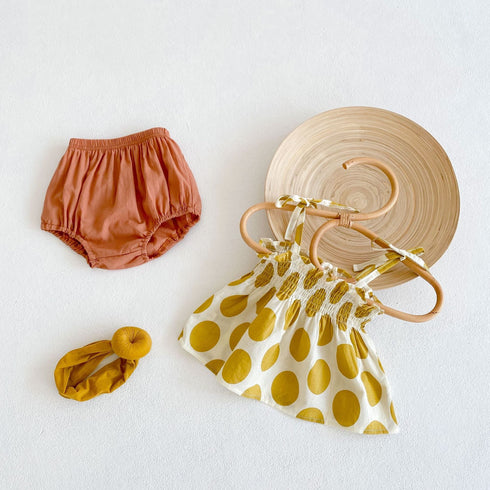 Cotton polka dot suspender top with bread pants two-piece suit