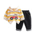Spring and Autumn Boys Car Striped Hoodie Jeans Set