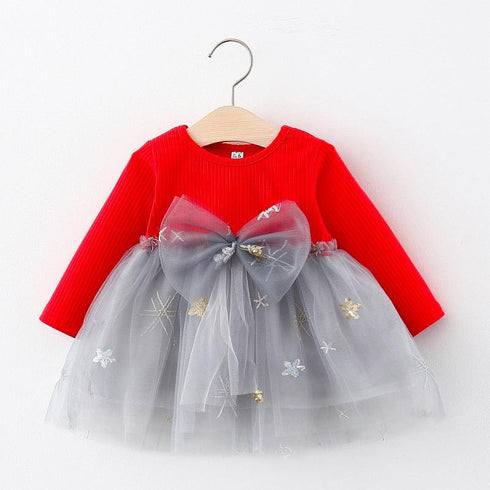 Baby Girl Dress Long Sleeve Mesh Stitching Princess Dress Sweet And Cute