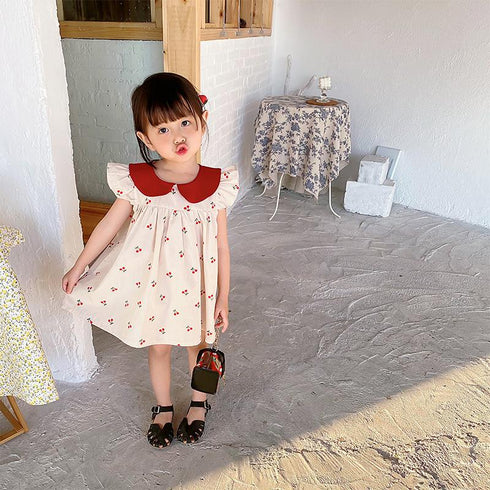 Girl's Dress Summer Girl's Toll-Neck Cotton Dress