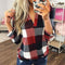 Spring and Autumn Shirt Women's Plaid Medium Long Sleeve Top