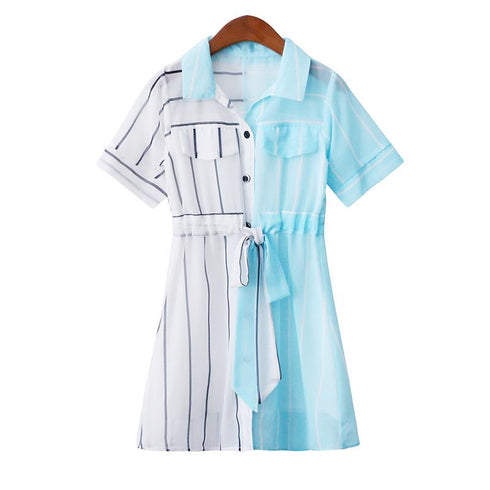 Mommy And I Striped Color Matching Shirt Chiffon Parent-child Dress
