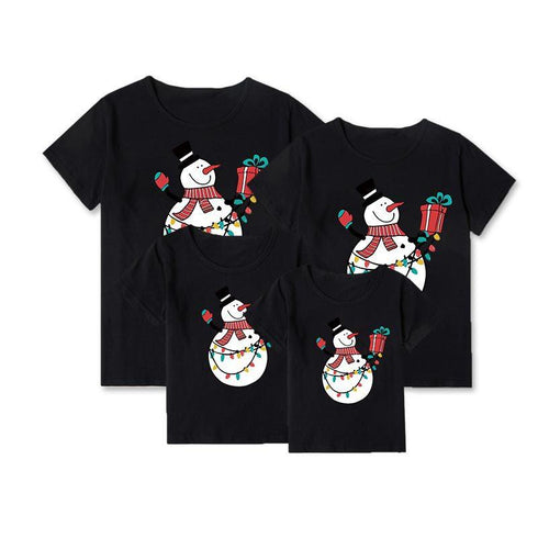 Christmas parent-child family clothing cartoon Christmas snowman printed short sleeve t-shirt