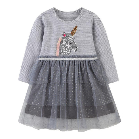 Autumn New Girl Dress European And American Style Cartoon Embroidery Mesh Princess Dress