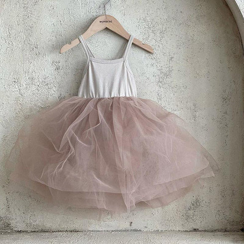 Solid Princess One Year Old Fluffy Skirt Mesh Suspender Dress