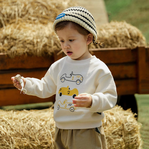 Simple jacket cartoon car letter round neck sweater children's clothes