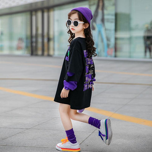 Foreign style printed children's clothing fake two-piece loose top