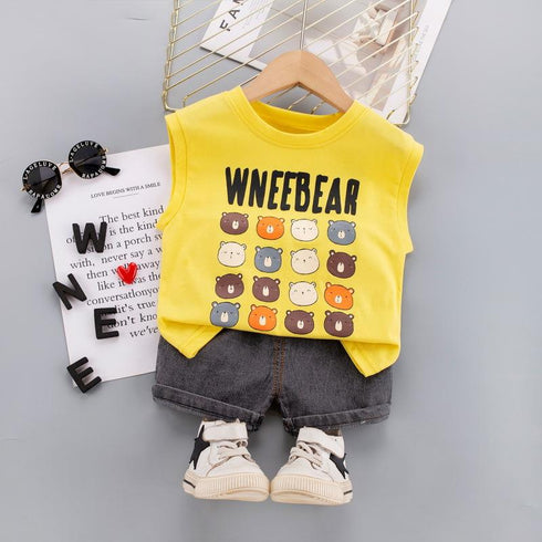 Summer children's sleeveless vest denim shorts set