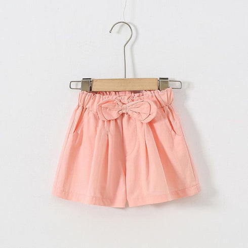 Girls Summer Solid Bow Elastic Shorts