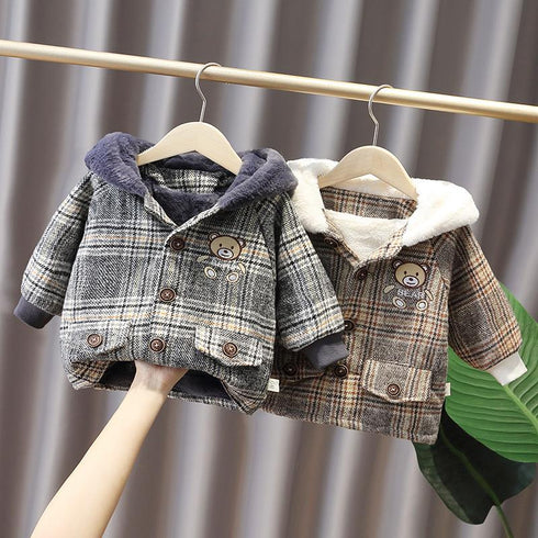 Winter baby with velvet wool hooded cotton-padded clothes