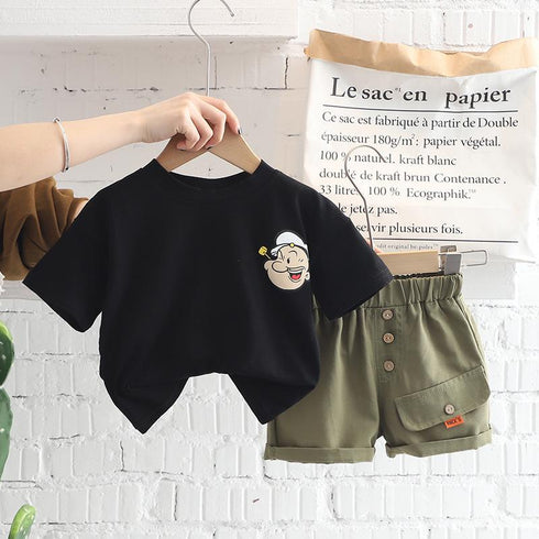 Cartoon Round Neck Short Sleeve Two Piece Set