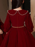 New Year's Christmas Dress Birthday Red Long Sleeve Velvet Princess Paggy Dress