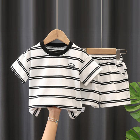 Children's T-shirt Striped Korean Crewneck Set