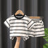 Children's T-shirt Striped Korean Crewneck Set