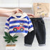 Spring and Autumn Boys Car Striped Hoodie Jeans Set