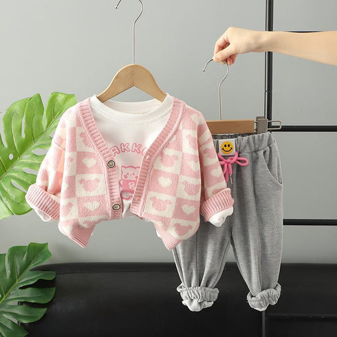 Spring and autumn children's casual sweater cardigan set of three