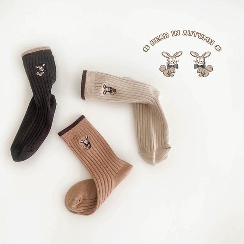 Spring and Autumn Double Needle Bear Embroidered Baby Socks Cartoon Bunny Socks