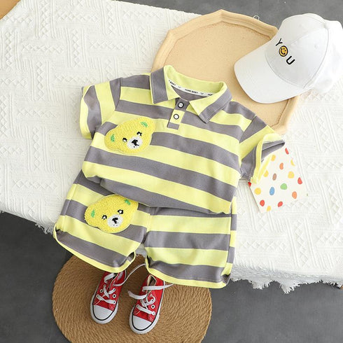 Boys' Handsome Lapel Wide Strip Short Sleeve Suit