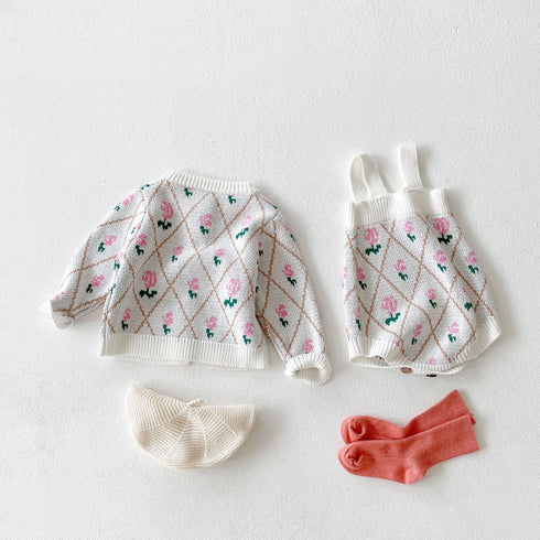 Small flower diamond rose ha coat two-piece jacket