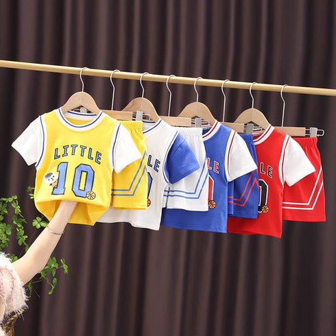 Sports Round Neck Short Sleeve Suit Baby Basketball Suit Two-piece Set