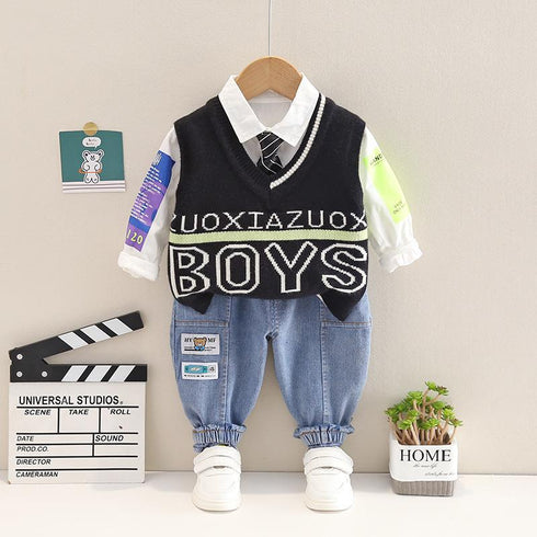 Boys Spring and Autumn Knit Vest Set Three Pieces